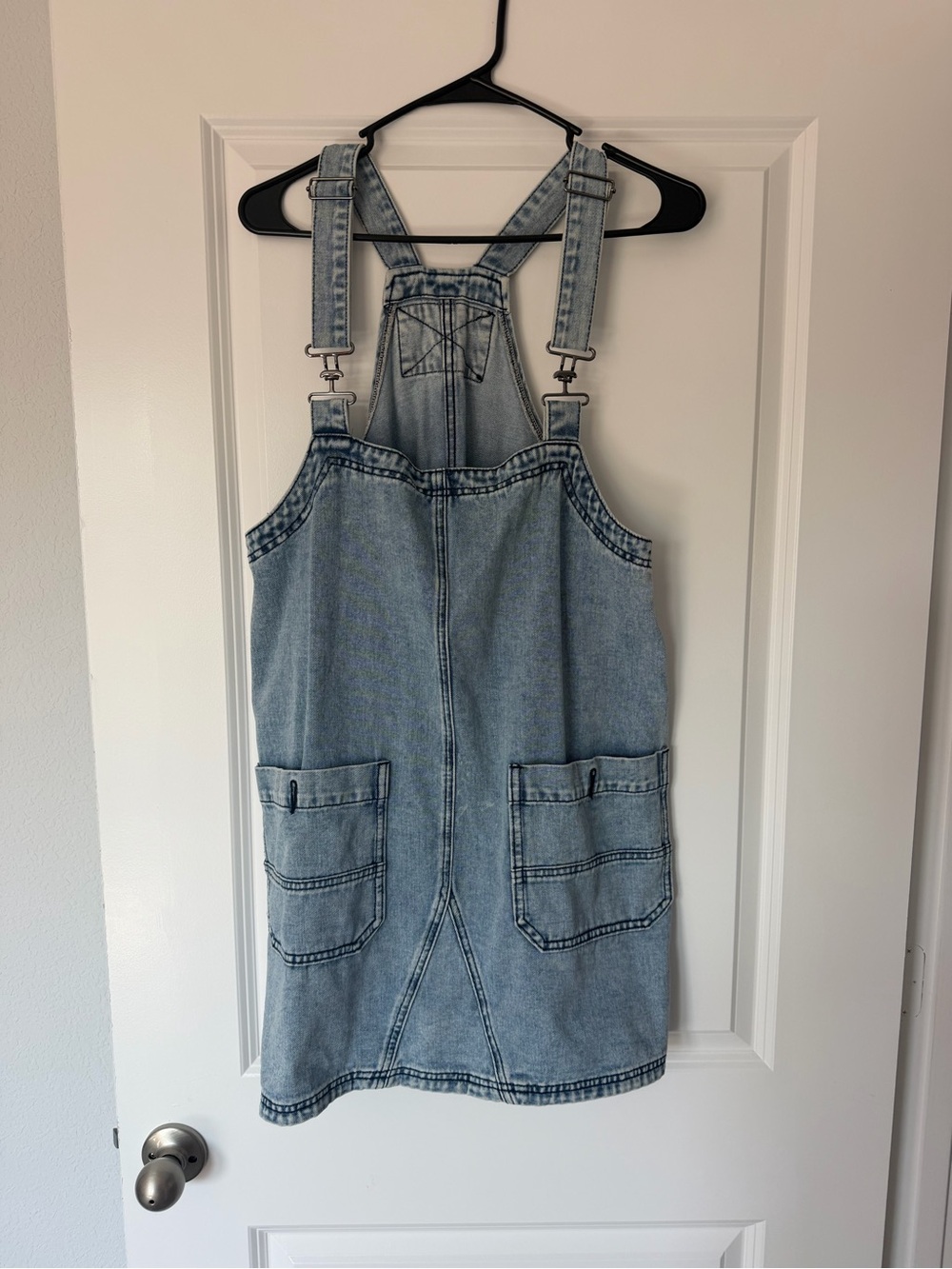 Light Wash Denim Pinafore Dress - Casual Overalls Style